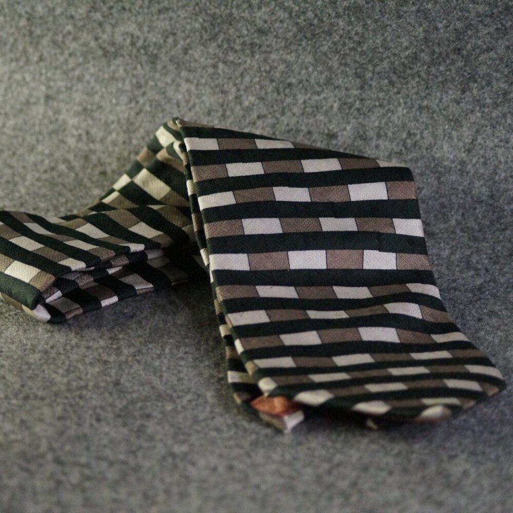 Carlo Palazzi Tie Black White & Brown Silk Blend Made in Italy Studio Menswear